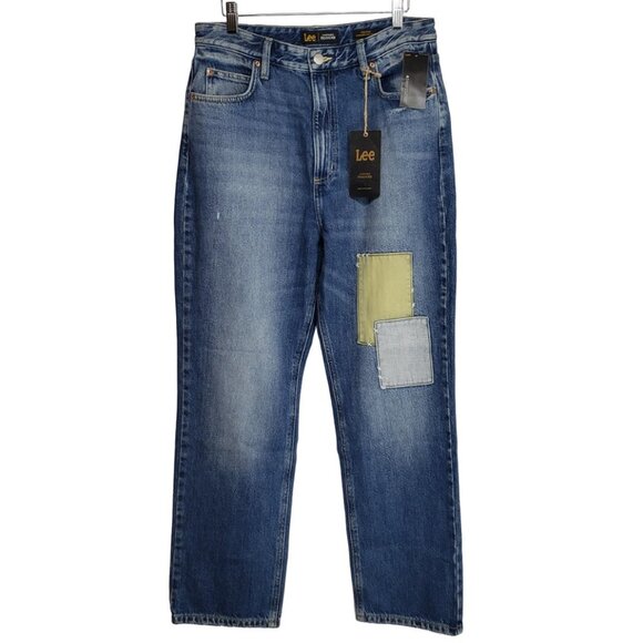 LEE Nwt Modern Vintage High Rise Straight Leg Ankle Jeans 31 Faded Look Patches - Picture 4 of 12